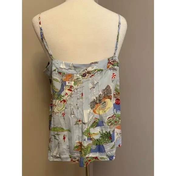 Maeve Anthropologie 100% Silk Souvenir Cami Blue Motif Sz 12 - Picture 6 of 8